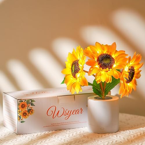Miniatura 6 de WSYEAR Regalos de girasol para mujeres, lámpara de flores de girasol, luz nocturna para decoración de dormitorio, regalos de cumpleaños de Navidad