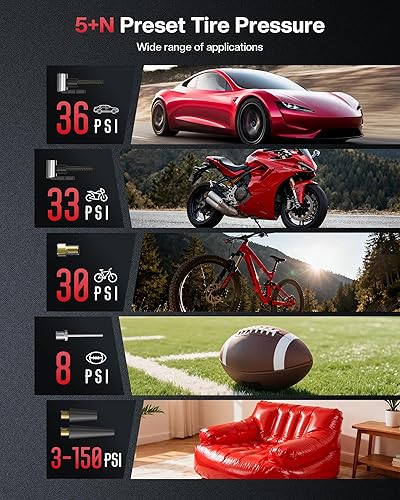 Miniatura 4 de Inflador de neumáticos, compresor de aire de neumáticos de 16000 mAh y 150 PSI, equipado con una bomba de medidor de presión de neumáticos para