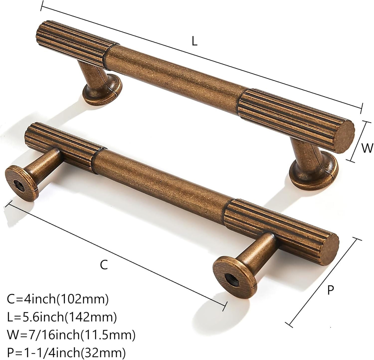 10Pack 4Inch Hole Center Antique Brass Cabinet Pulls Solid Heavy Duty Cabinet Pull is Suitable for Drawers Dressers Handles Kitchens Bathroom cabinets