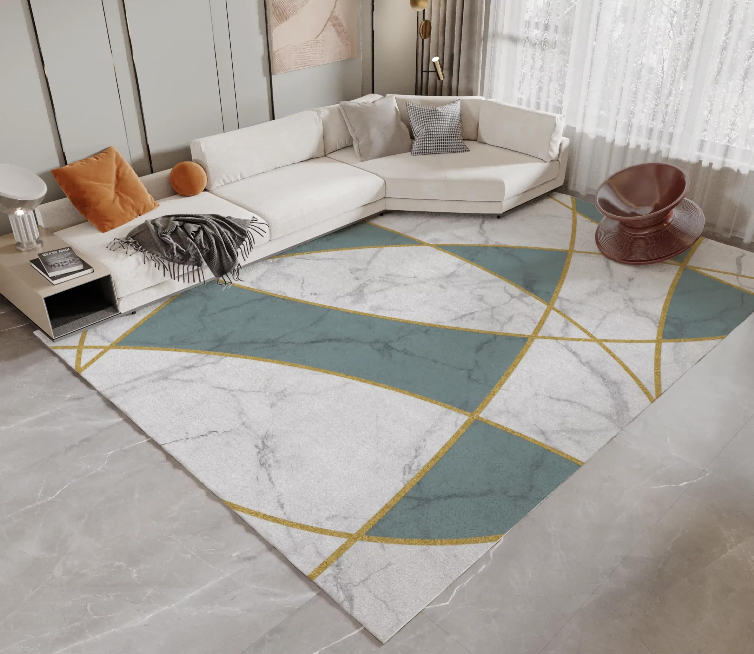 Tapis géométrique anti-bruit pour sol de salon froid, patchwork lavable 210x270cm