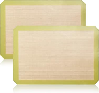 Luckyiren 2-Pack Silicone Baking Mats Non-Stick Reusable BPA-Free Oven Liners, 100% Food-Grade Silicone, Fit Half Sheet Pans 16.54" x 11.62" for Cookies, Pastry & More, Coffee with Sage Green Edge