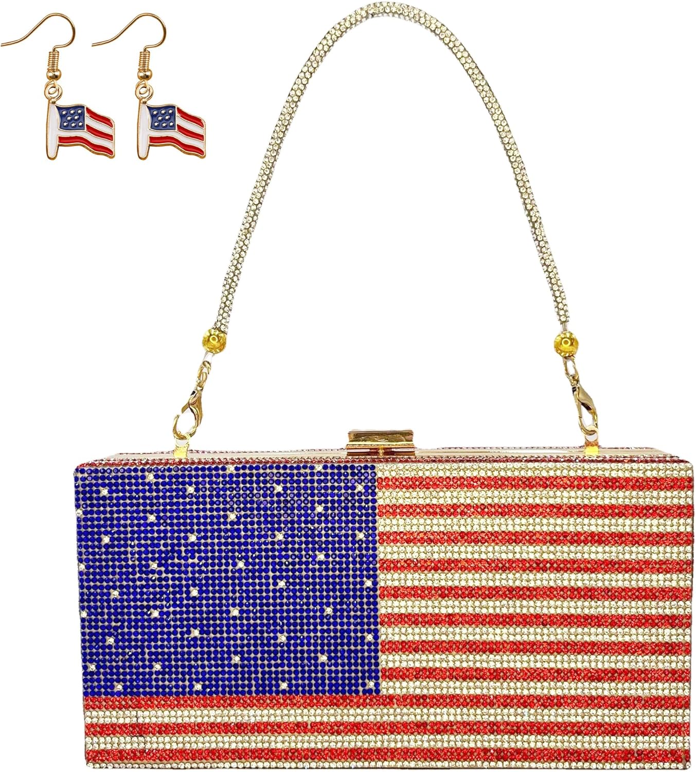 pearl&she Diamond Women Evening Handbags Purse Minaudiere Clutch Bag.American Flag Stars and Stripes bags The National Flag Crystal Clutch Purse for Women Evening Bags Purses (USA Flag) - Image 2