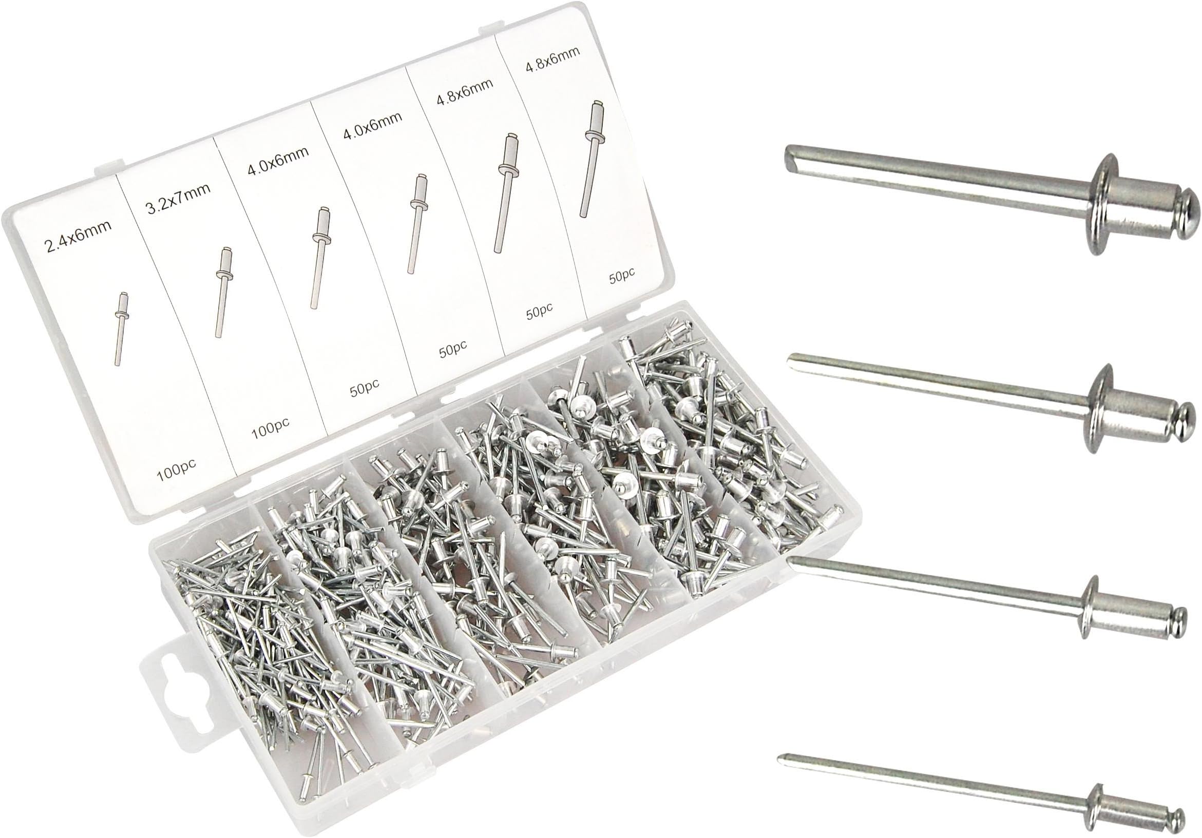 400 Pop Rivets Aluminium Blind Rivets Set in 4 Different Sizes in Assortment Box