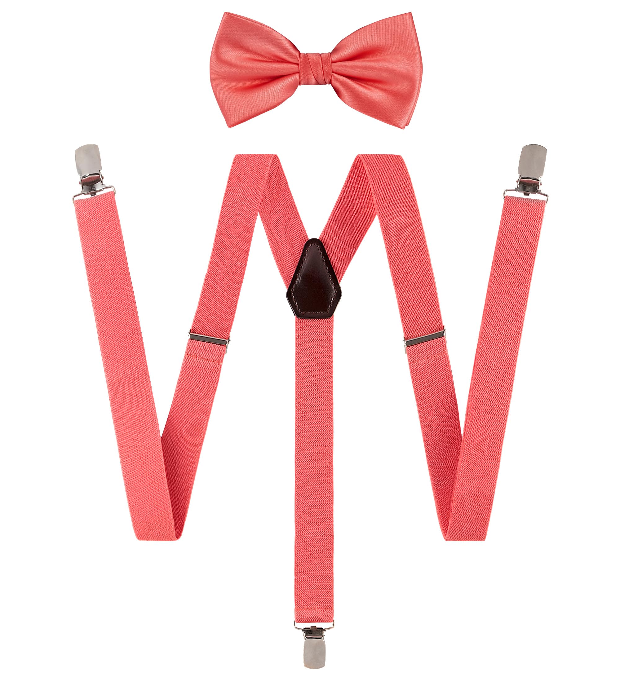 TIE G Solid Color Men's Suspender + Woven Bow Tie Set for Wedding : Vivid Color, Adjustable Brace, Strong Clip, Elastic Band