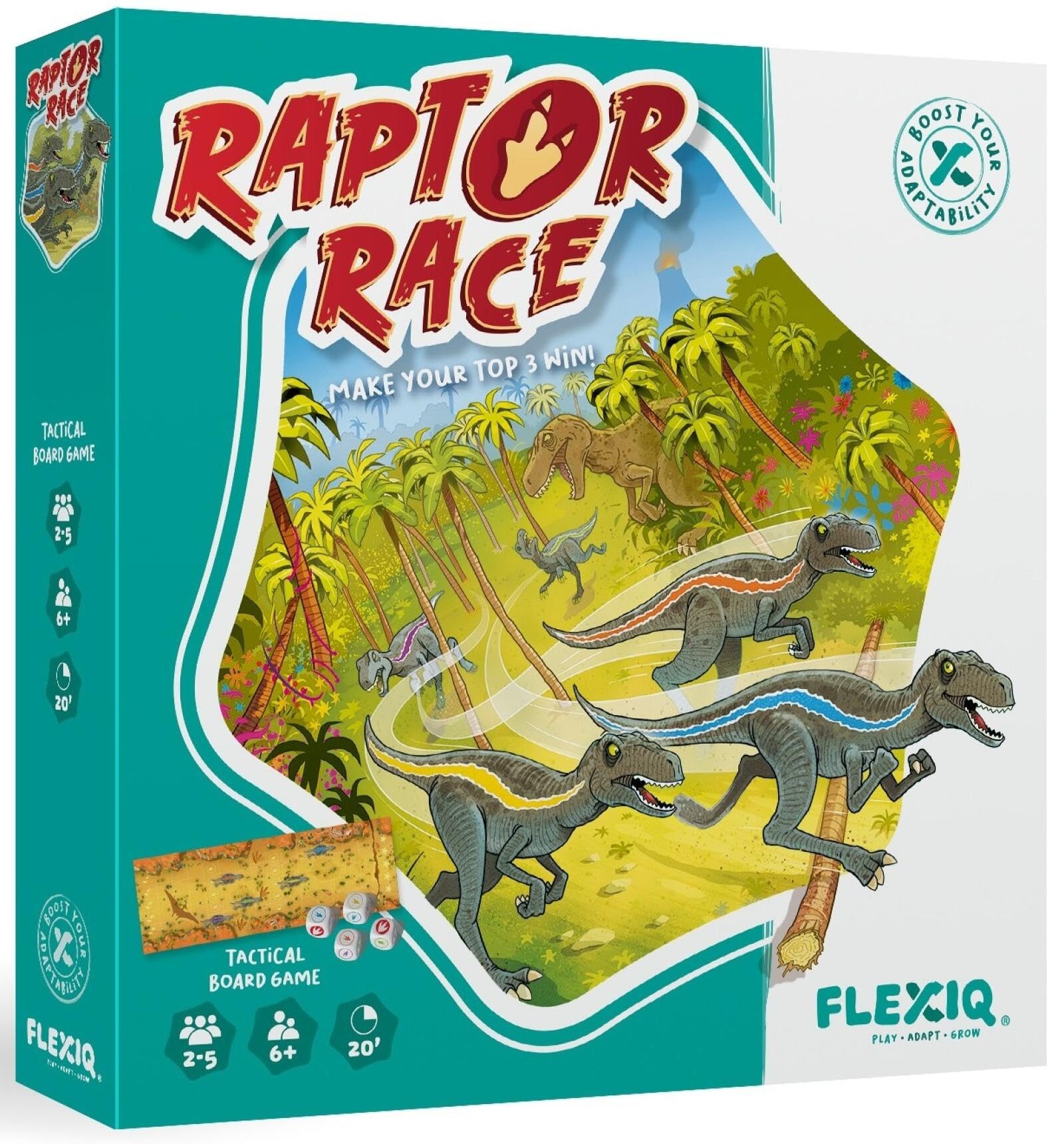 FlexiQ | Raptor Race | Board Game | Ages 6+ | 2-5 Players | 20+ Minutes Playing Time
