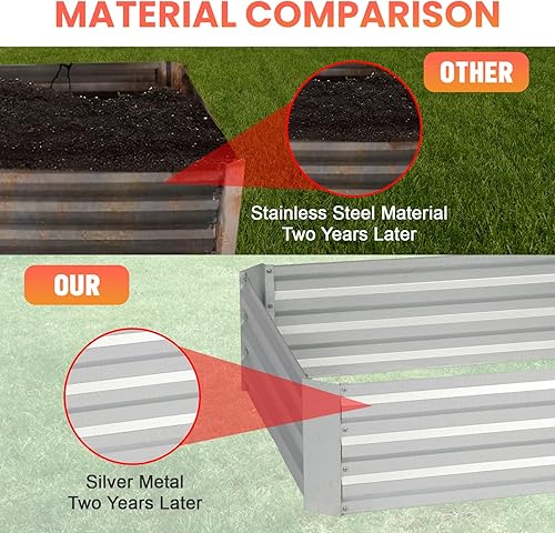 Miniatura 6 de PayLessHere Cama de jardín galvanizada, 8 x 4 x 1 pies, cama de jardín elevada para exteriores, para verduras, flores y hierbas, jardineras grandes