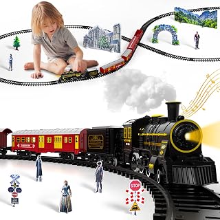 Lucky Doug Christmas Train Set Toys for Kids, Electric Toy W/Smokes, Light & Sound Include 5 Cars and 29 Tracks, Toys Birthday for 3 4 5 6 Year Old Boys Girls