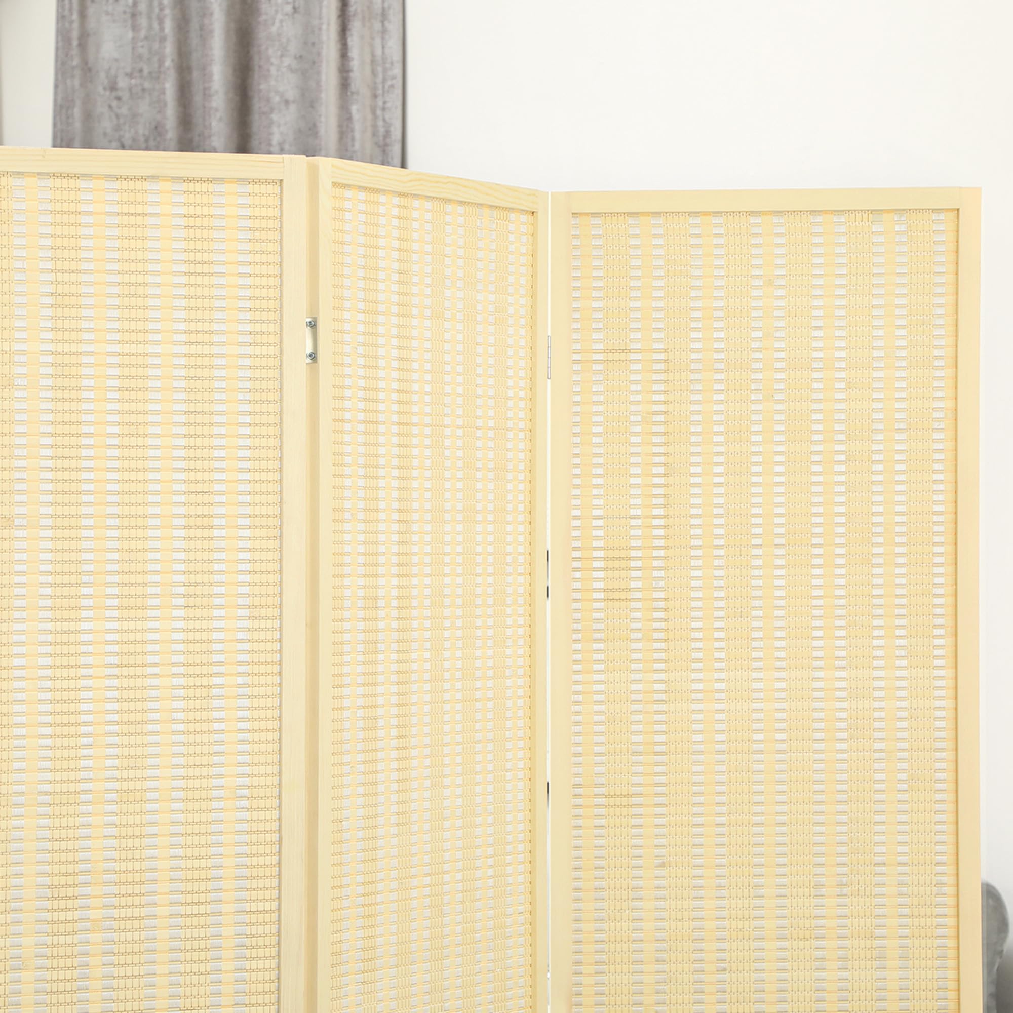 HOMCOM 3 paneles divisor 6 ft, pantalla priv. portátil, madera nat. | Plegable para interiores, bambú tejido a mano, divisor de pared independiente, para Home Office