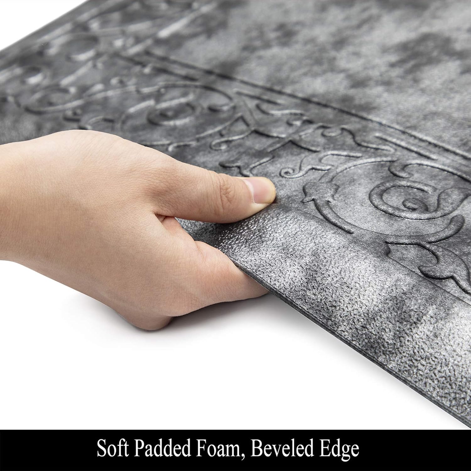 HEBE Extra Large Anti Fatigue Comfort Mats for Kitchen Floor Standing Desk Non Skid Thick Cushioned Kitchen Floor Mat Runner Waterproof Kitchen Rugs Comfort Standing Mat,20"x60",Silver Grey