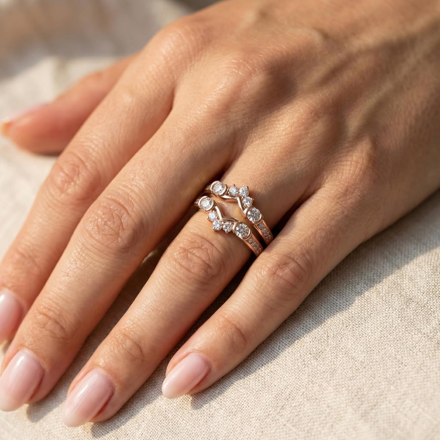 Enhancer Guard Ring for Women 1 CT Round Lab Created Moissanite or Lab Grown Diamond Wedding Band Stacking Ring in 10k / 14K Solid White Gold or 14K Gold Plated Sterling Silver Jewelry for Her