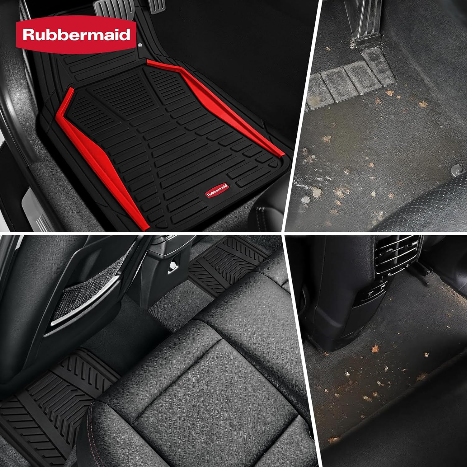 Rubbermaid Car Mat Full Set All-Weather Heavy-Duty 4 Pieces– Trim-to-Fit Universal Car Mats Full Set – Waterproof Rubber Floor Liners for Most Trucks, SUVs, Vans, and Sedans-Red