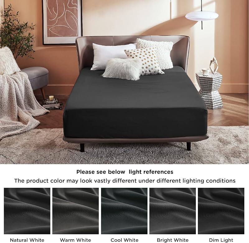Bedsure Gumis Lepedő 160x200 cm Fekete Mikroszálas Magas Matrachoz