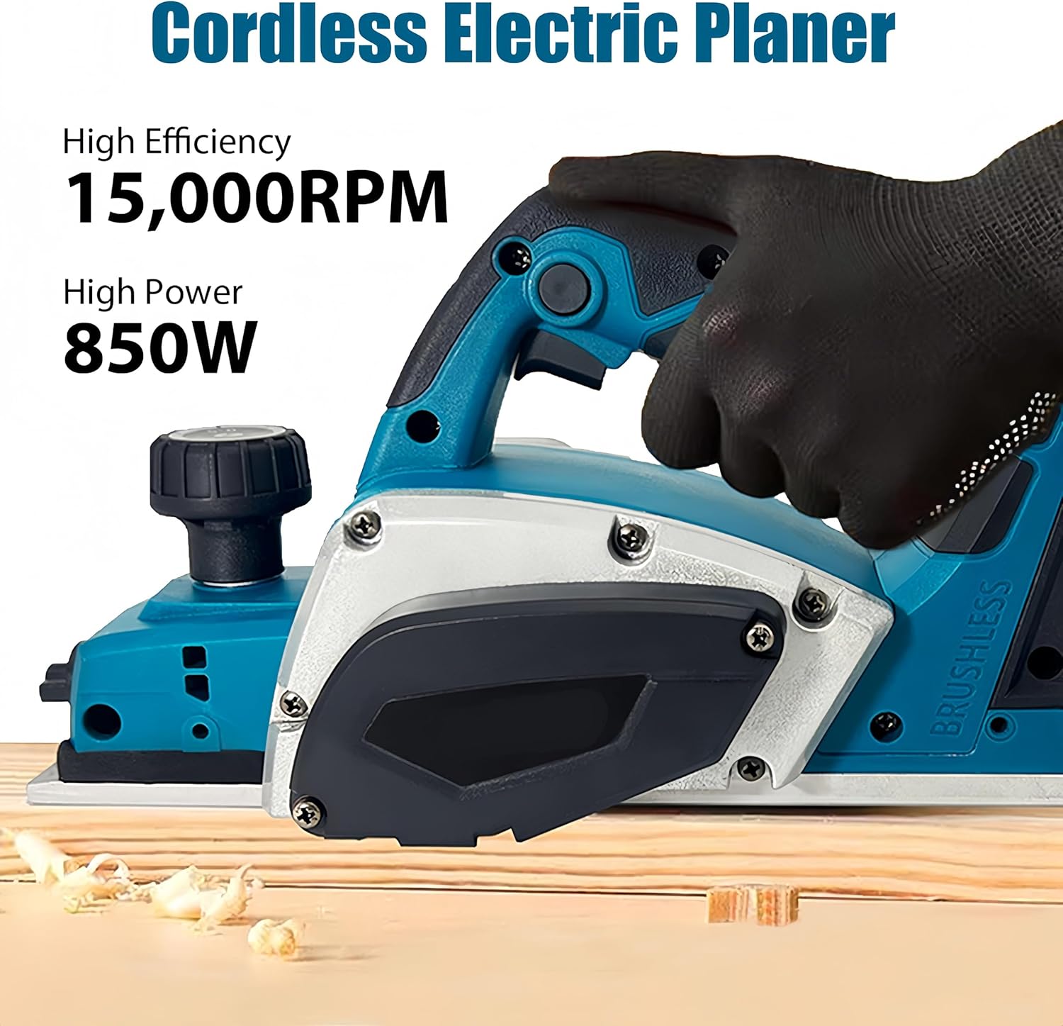 Cordless Electric Hand Planer, 850W Electric Wood Planer Compatible with Makita 18V Batteries, w/Wood Plane Guide & Edge Corner Plane for Woodworking, 0-0.08” Depth, 3.23” Width (No Battery)