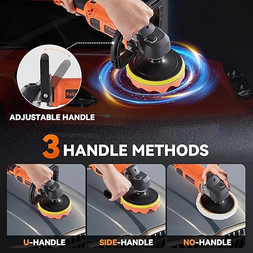 Miniatura 5 de Pulidora de búfer, 1600 W, 7 pulgadas6 pulgadas, cera pulidora rotativa, 8 velocidades variables de 500 a 3600 RPM, máquina pulidora de mango