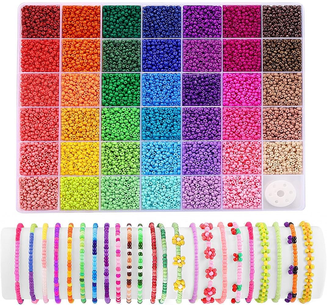 41 Colors Pony Beads, BetterJonny 3mm Glass Seed Beads with String Colorful Small Rainbow Bead with Storage Box for DIY Jewelry Bracelet Necklace Craft Making