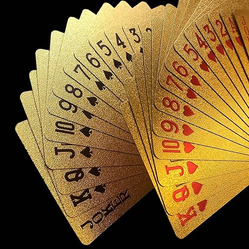 Miniatura 7 de SFALCI Baraja de cartas de papel de aluminio de oro de 24 quilates, perfecta para póquer, bromas prácticas y regalos de fiesta. Navidad, Halloween,