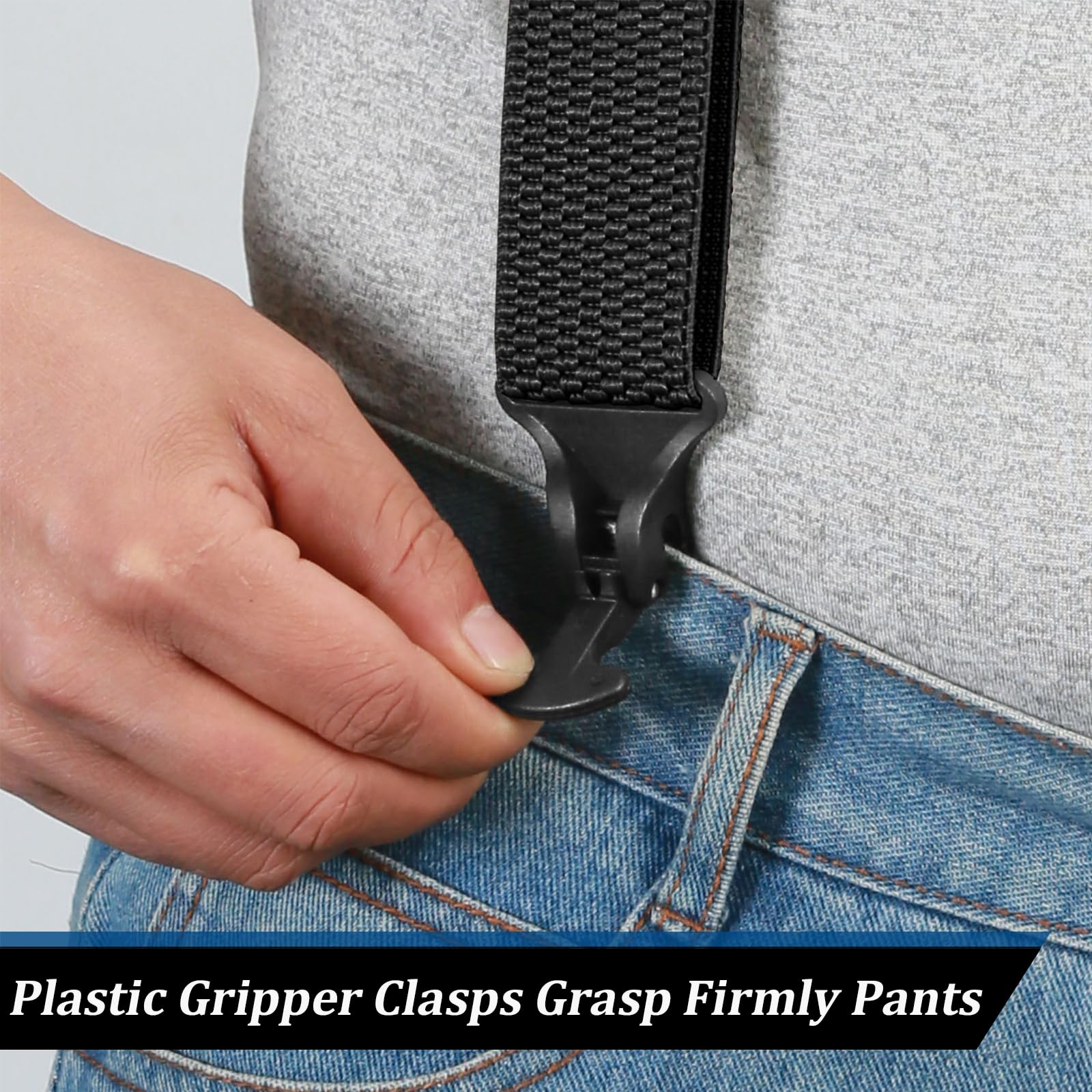Suspenders for Men Heavy Duty 1,6 cala Wide Airport Friendly Hidden Suspenders with 4 Plastic Gripper Clasps Adjustable Elastic Braces for Casual Work X-Back czarne
