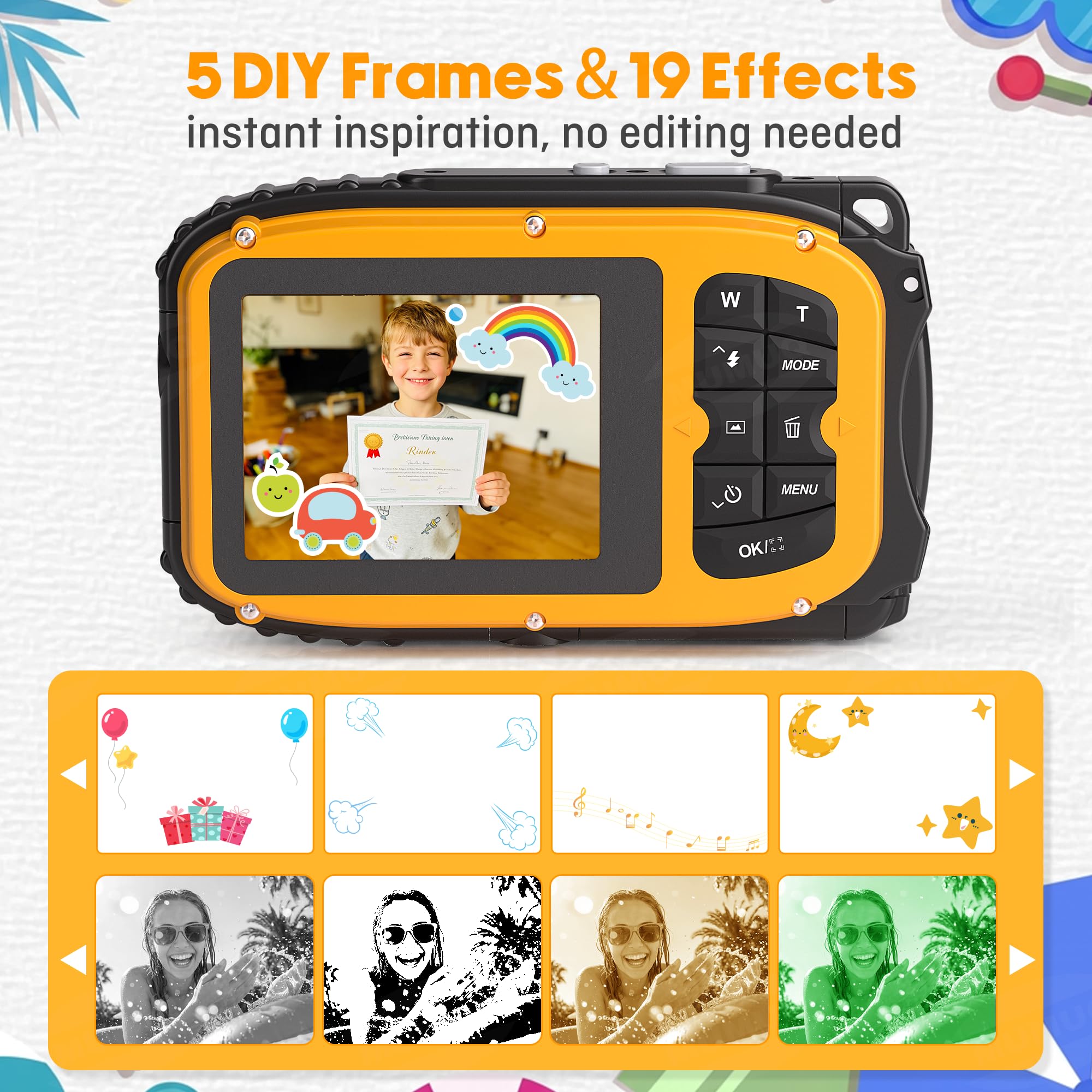 Cámara subacuática flotante para niños, cámara digital impermeable con tarjeta de 32 GB, cámara de esnórquel portátil 4K de 48 MP para piscina, playa, cámara de acción flotante ligera y recargable