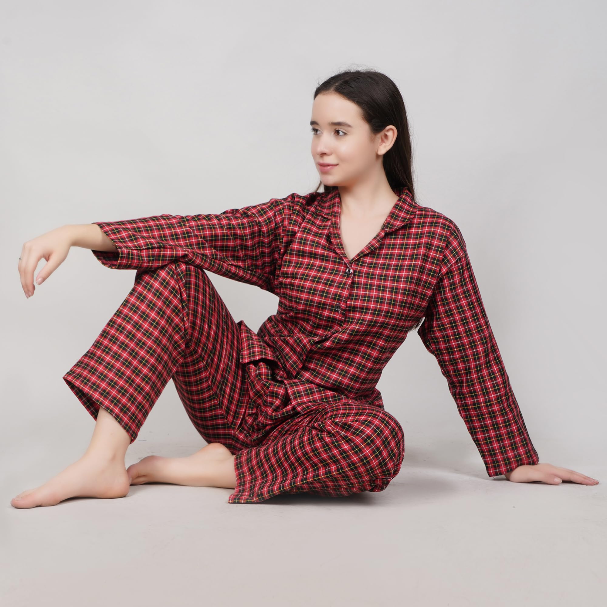 HOUSE OF MD Women's Woollen Full Sleeve Night Suit with Lapel Collar (Red, XL) - Image 3 thumbnail