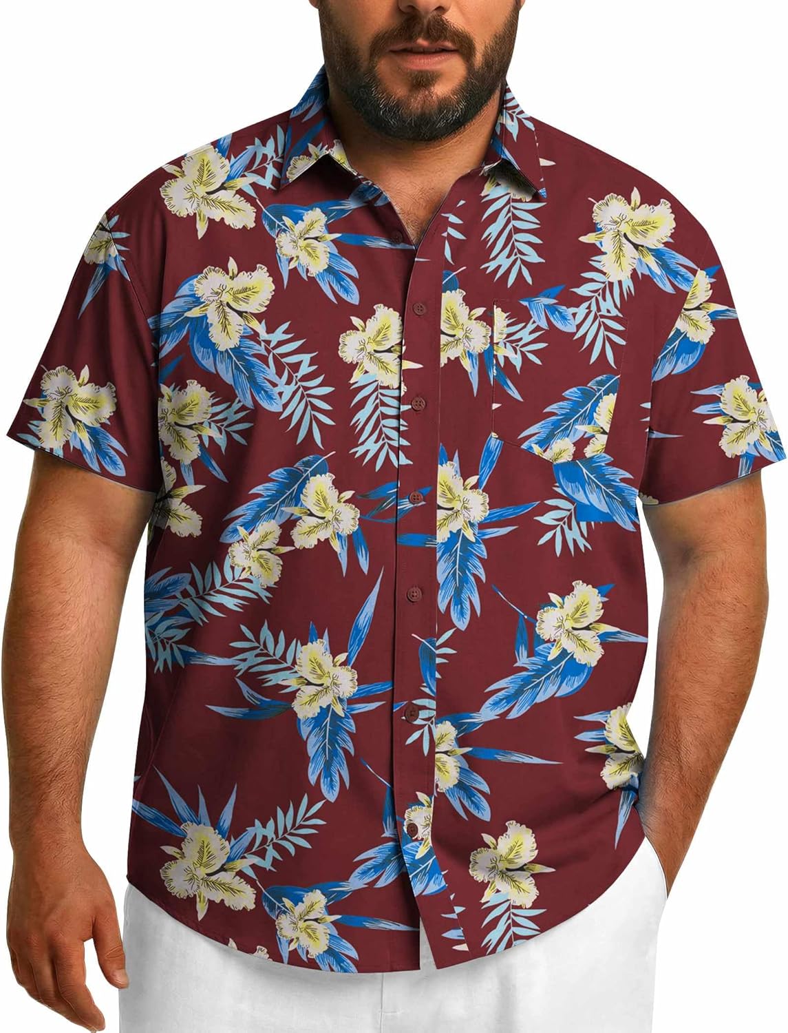 COOFANDY Big and Tall Men's Hawaiian Shirts Short Sleeve Tropical Floral Button Down Shirt Casual Summer Beach Shirts