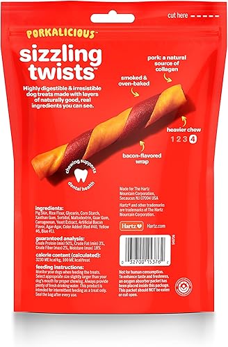 Miniatura 5 de Hartz Oinkies Sizzling Twists Golosinas masticables naturales para perros con sabor a tocino, sin piel cruda, 8 unidades