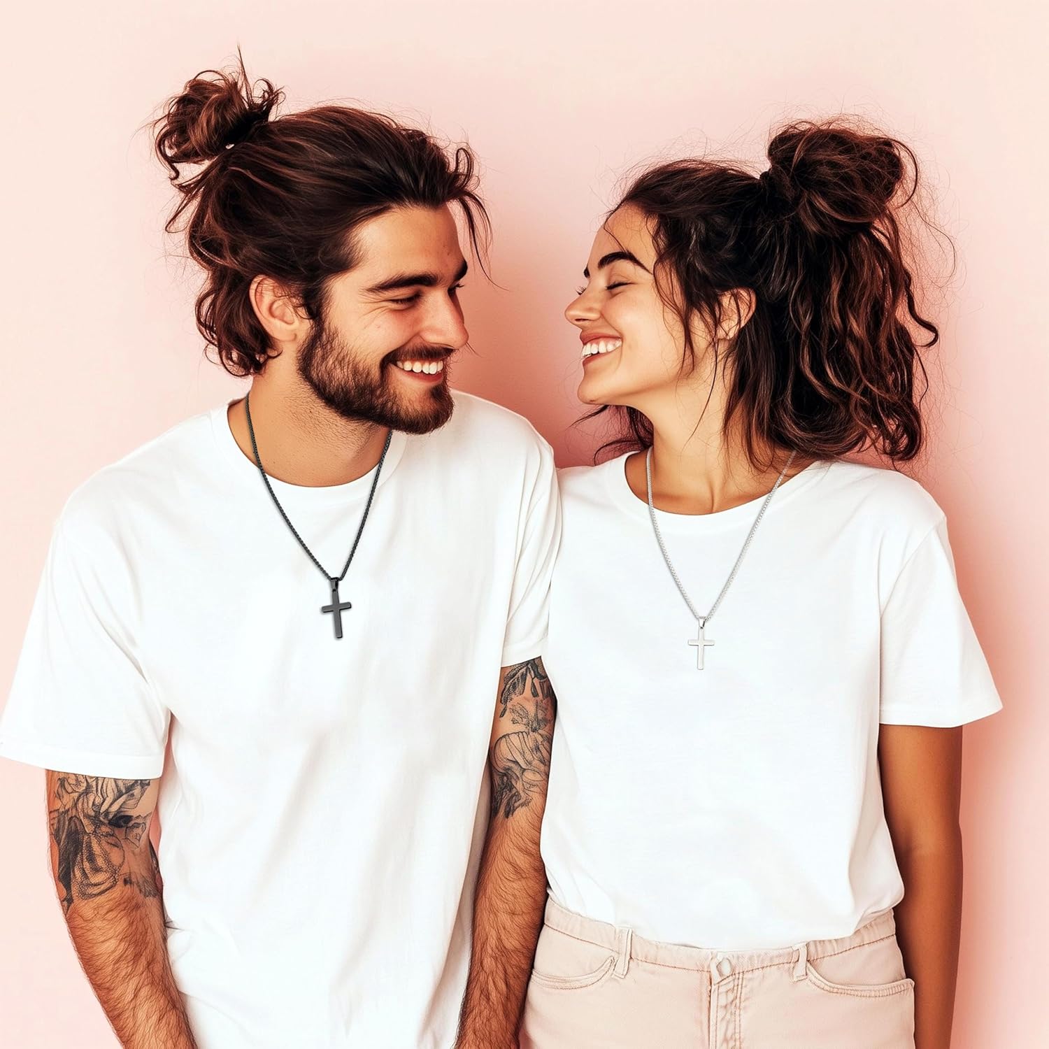 Valentines Day Matching Couple Stuff Cross Necklaces Idea Gifts for Men Women, Anniversary Birthday Engagement Gifts for Couple Boyfriend Girlfriend Husband Wife Love You Forever Cross Necklaces - Image 2