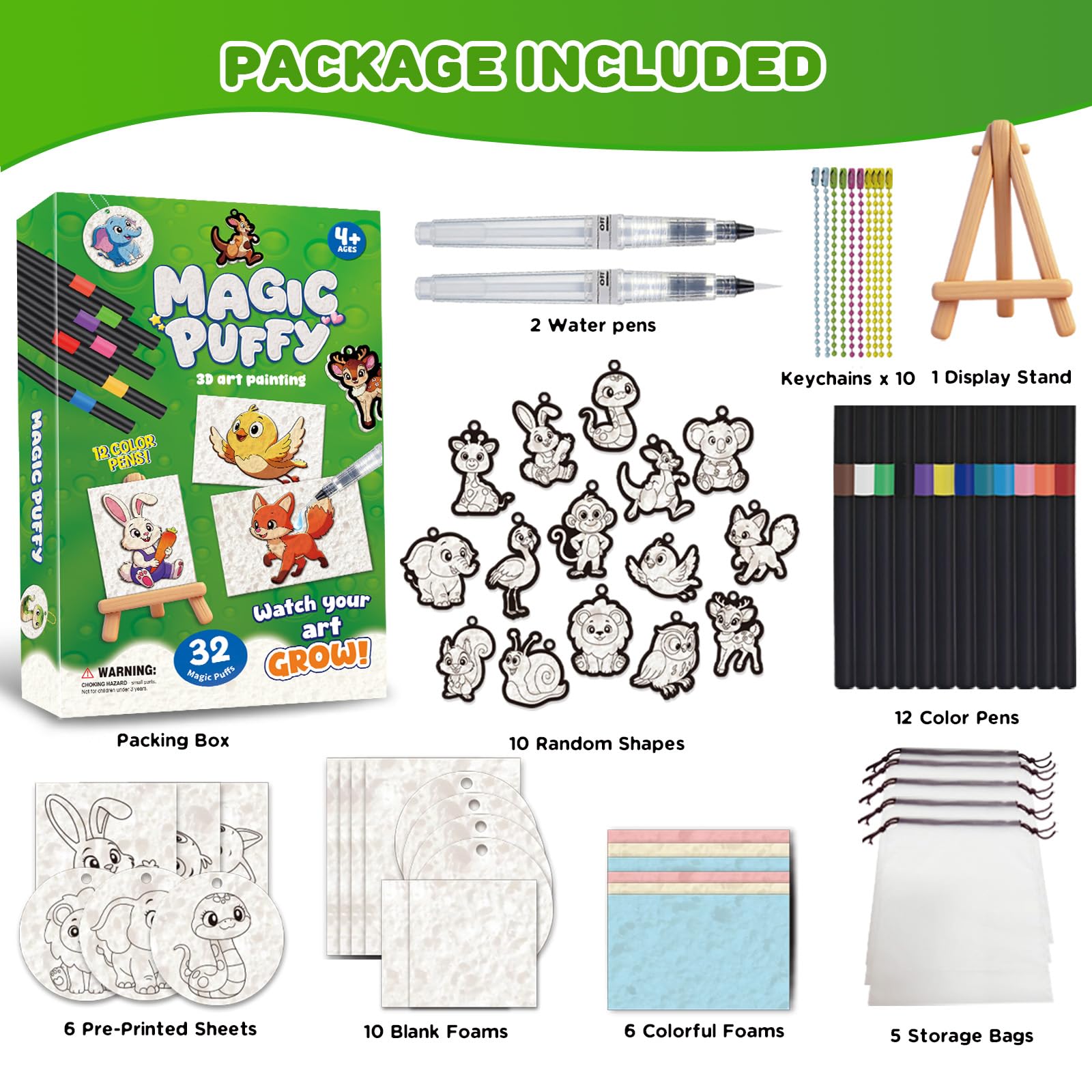 62Pcs Art Crafts Kit for Kids 3D Aqua Puffs Magic Foam Texture Magic Painting Set for 3 Old - Image 8