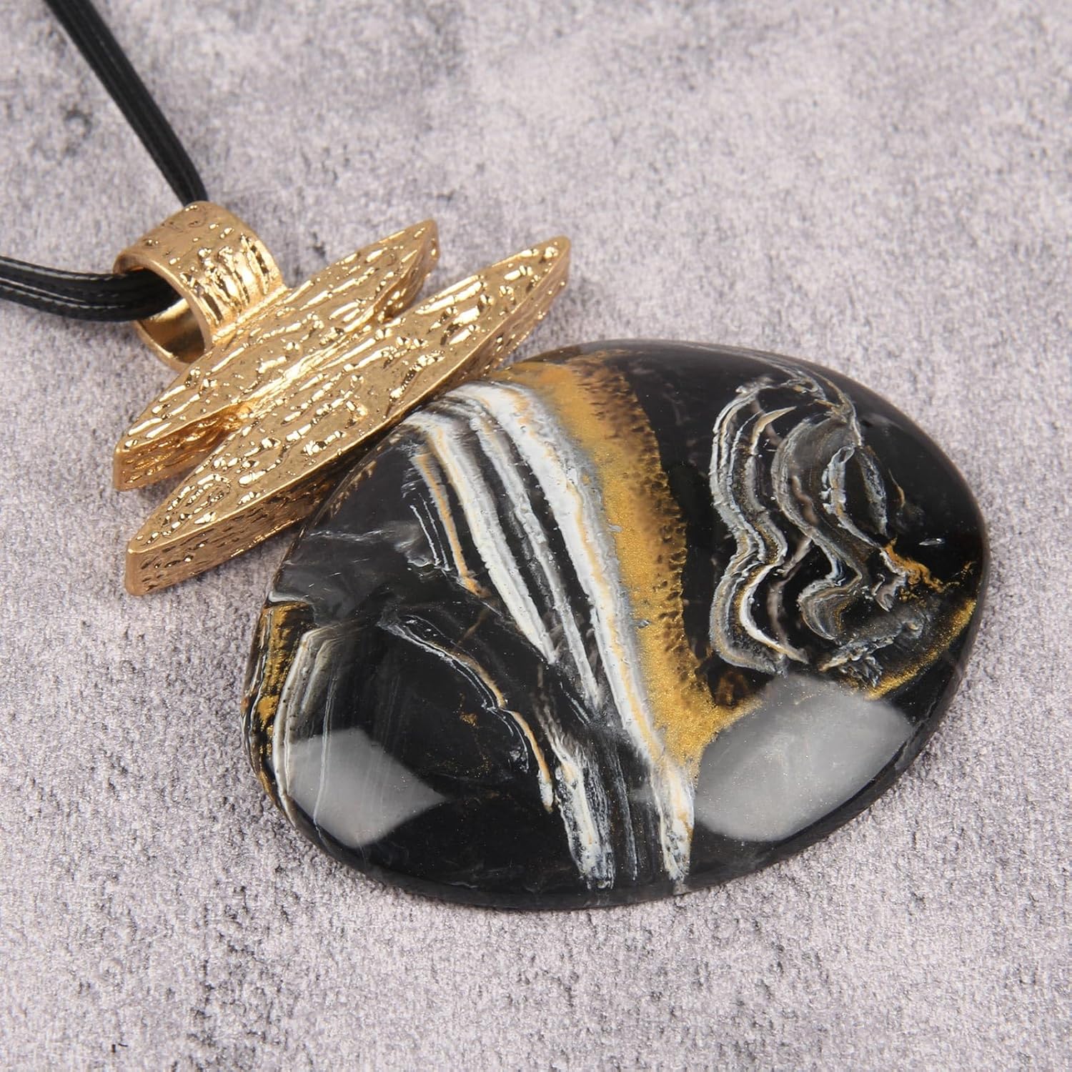 GelConnie Long Necklaces for Women Boho Large Pendant Necklace Casual Bohemian Brown Leather Choker Sweater Circle Statement Stone Necklace - Image 5