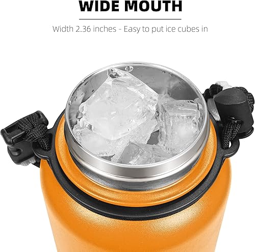 Miniatura 5 de Fanhaw Botella de agua aislada de acero inoxidable de 40 onzas con tapa con popote, a prueba de fugas y sudor, con tapa antipolvo (negro)