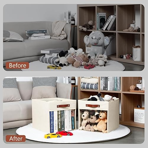 Miniatura 10 de HNZIGE Cubos de almacenamiento de 11 x 11 pulgadas para organizador de almacenamiento, estante de tela para organizador de cubos, contenedor de tela