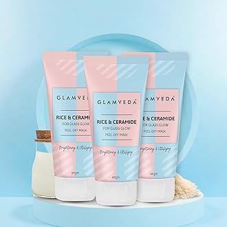 Glamveda Rice & Ceramide Peel-Off Mask(Pack Of 3) | Hydrating & Barrier-Strengthening | Brightens, Evens Tone & Reduces Signs of Aging |All Skin Types |60g Pack of 3
