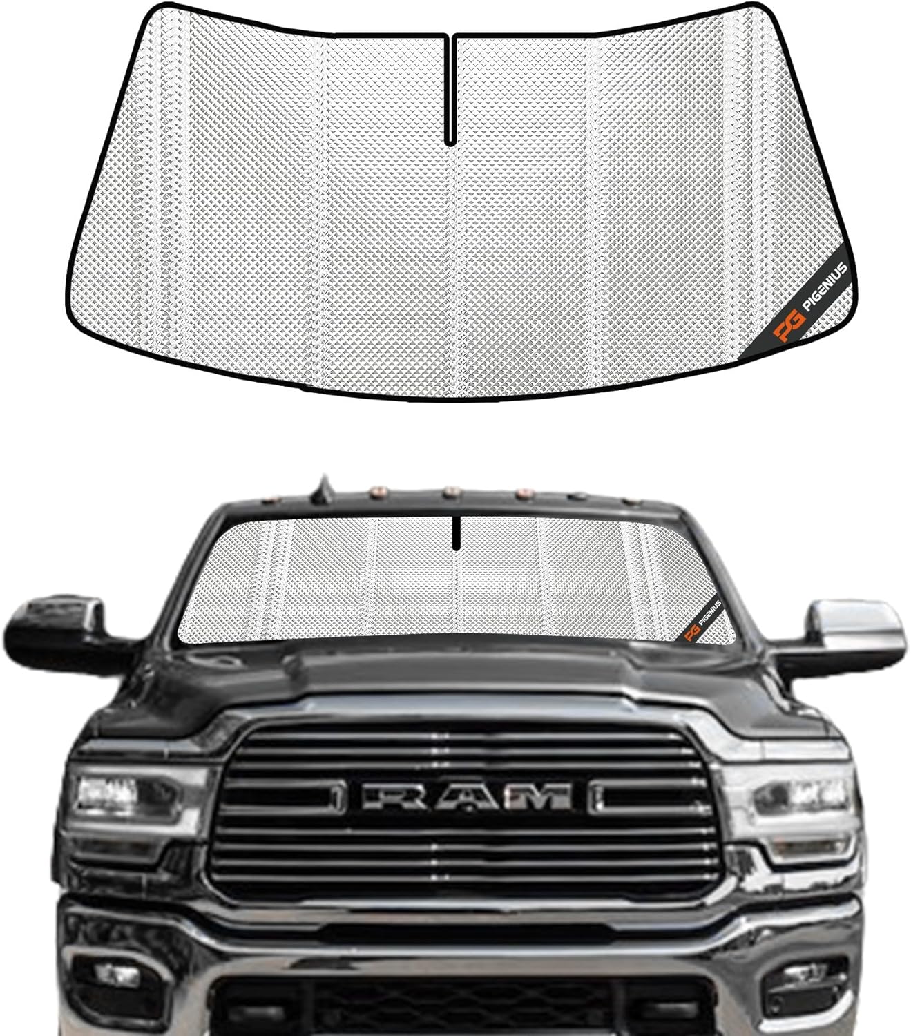 windshield sun shade for ram 2500/3500 2019-2025 with 10 inch wide sensor. full coverage rearview mirror shade for ultimate protection 2019-2025 ram 2500/3500 with 10 inch wide sensor shiny silver?upgrade?