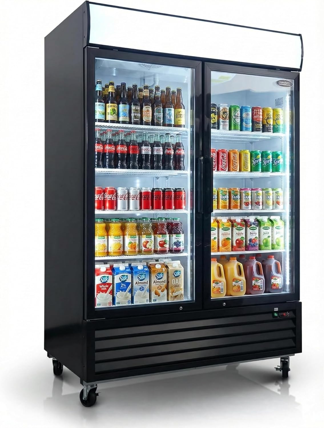 Commercial Refrigerator Glass 2-Door Merchandiser Display Fridge Beverage Drink Cooler NSF certified, Bottom-Mounted, 48 inches width, capacity 40 cuft 110V, Restaurant Kitchen Cafe LCG-1000 dup