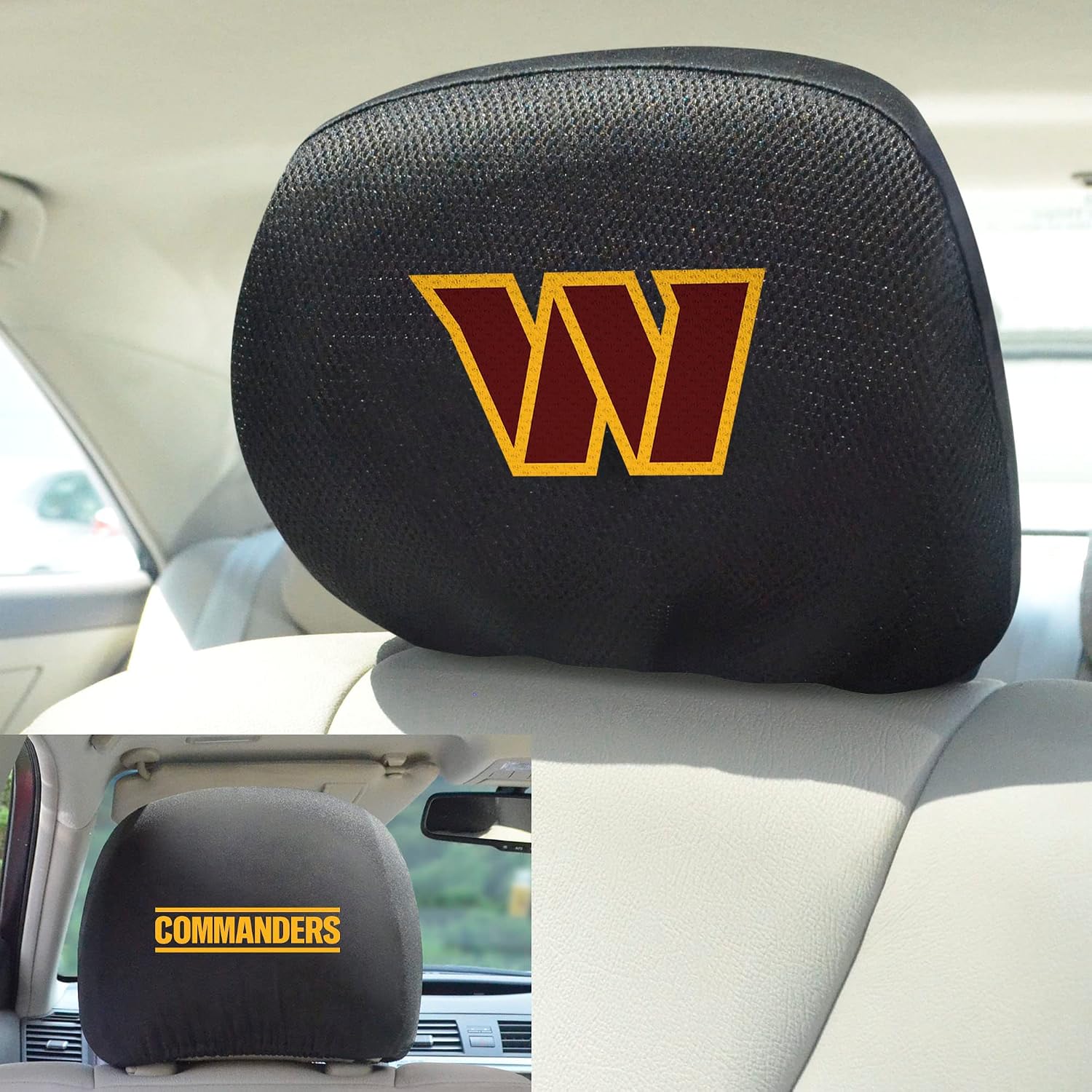 FANMATS NFL - Washington Commanders 2pc Embroidered Vehicle Head Rest Cover | Black | 10"x13" | W Primary Logo