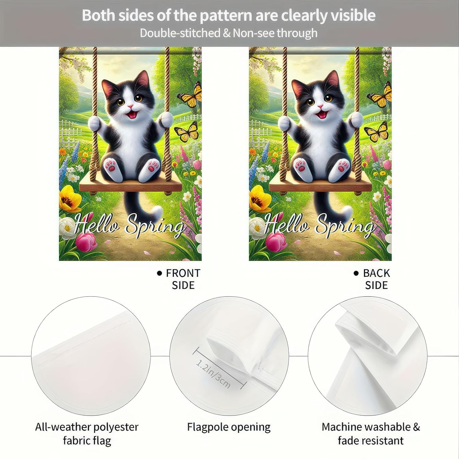 Hello Spring Garden Flag Cute Cat Yard Flag Seasonal Welcome Spring Outdoor Flag Farmhouse Yard Decoration 12 x 18 Inch Double Sided Spring Farmhouse Holiday Small Flag - Image 7