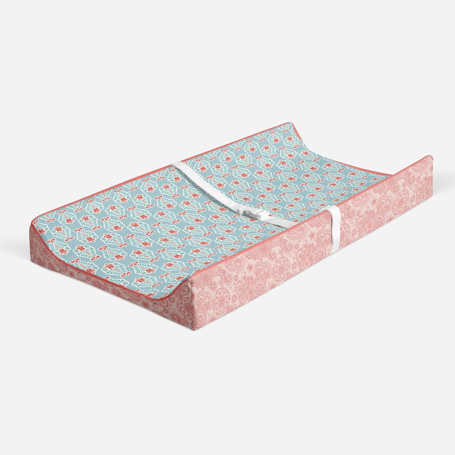 Bacati - Paisley Floral Quilted Changing Pad Cover (Aqua/Coral Floret)