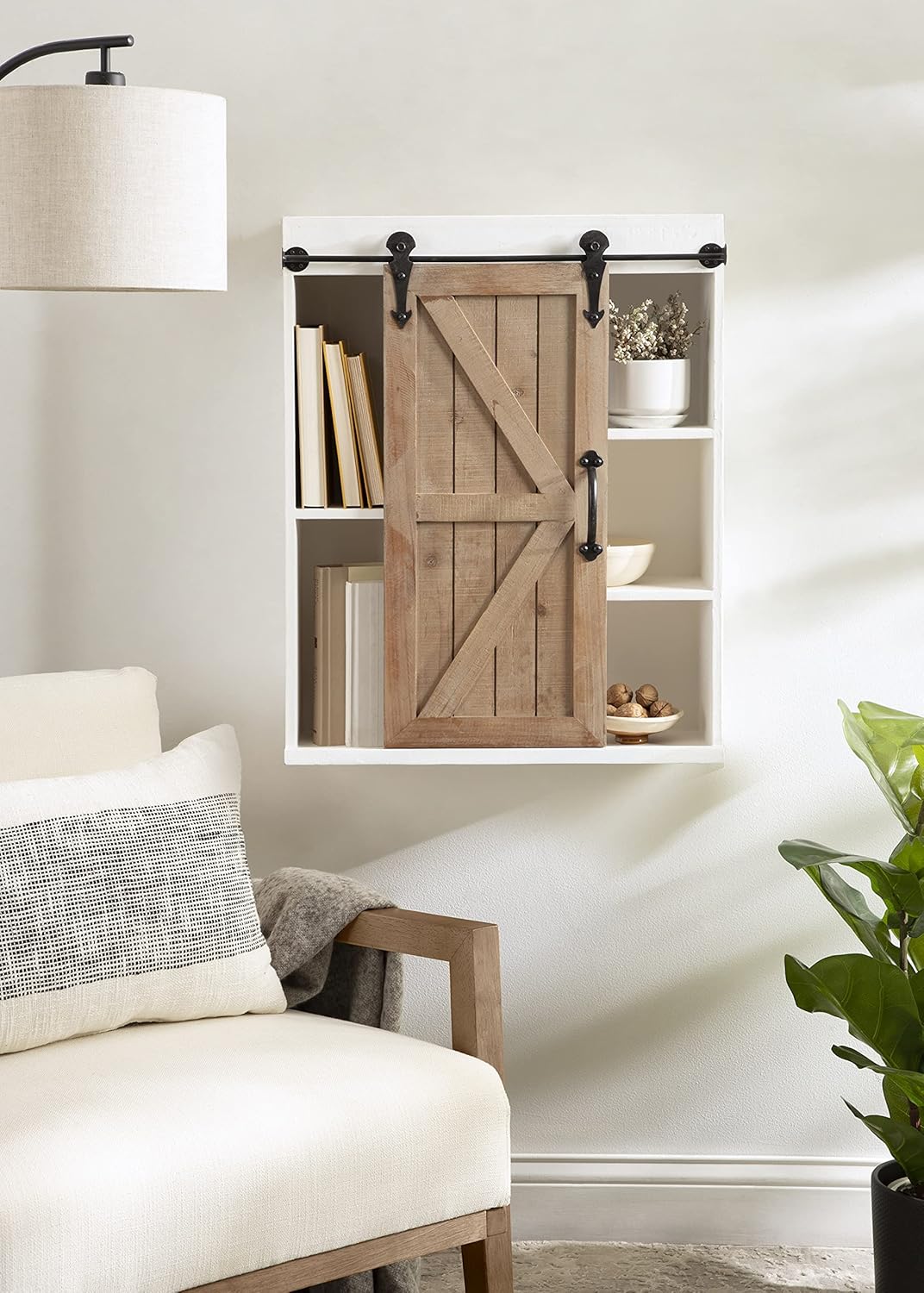 Kate and Laurel Cates Rustic Wall Cabinet; 22 x 28; White and Rustic Brown; Farmhouse Wall-Mounted Storage Cabinet