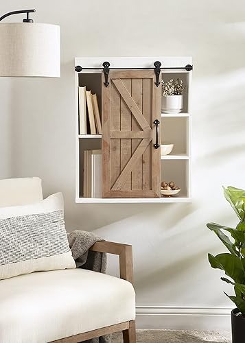 Miniatura 36 de Kate and Laurel Cates - Armario de pared rústico, 22 x 28; blanco y gris; armario de almacenamiento montado en la pared de granja