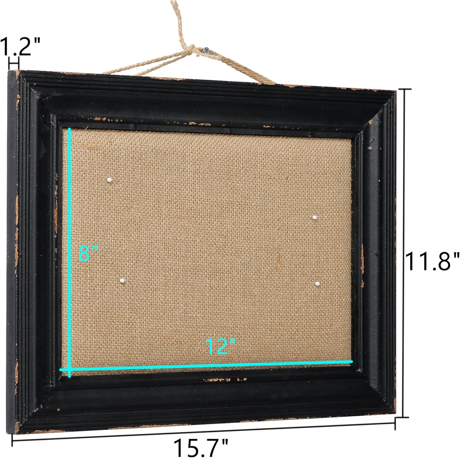 SOFE Hanging Linen Small Bulletin Board, 15.7×12 Inches Decorative Cork Boards for Walls with Black Frame, Wood Vision Board Farmhouse Pin Board for Home Office School, Rustic Memo Board Display Photo