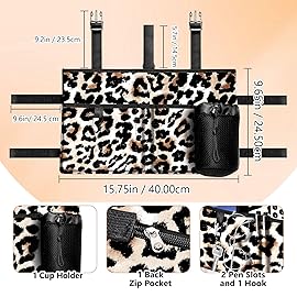 Rhino Valley Walker Bag, Multi Pockets Folding Walker Basket Tote Bag with Cup Holder,Hand-free Carry Pouch Storage Bag for Universal Walkers,Large Capacity Organizer for Seniors Elderly,Brown Leopard