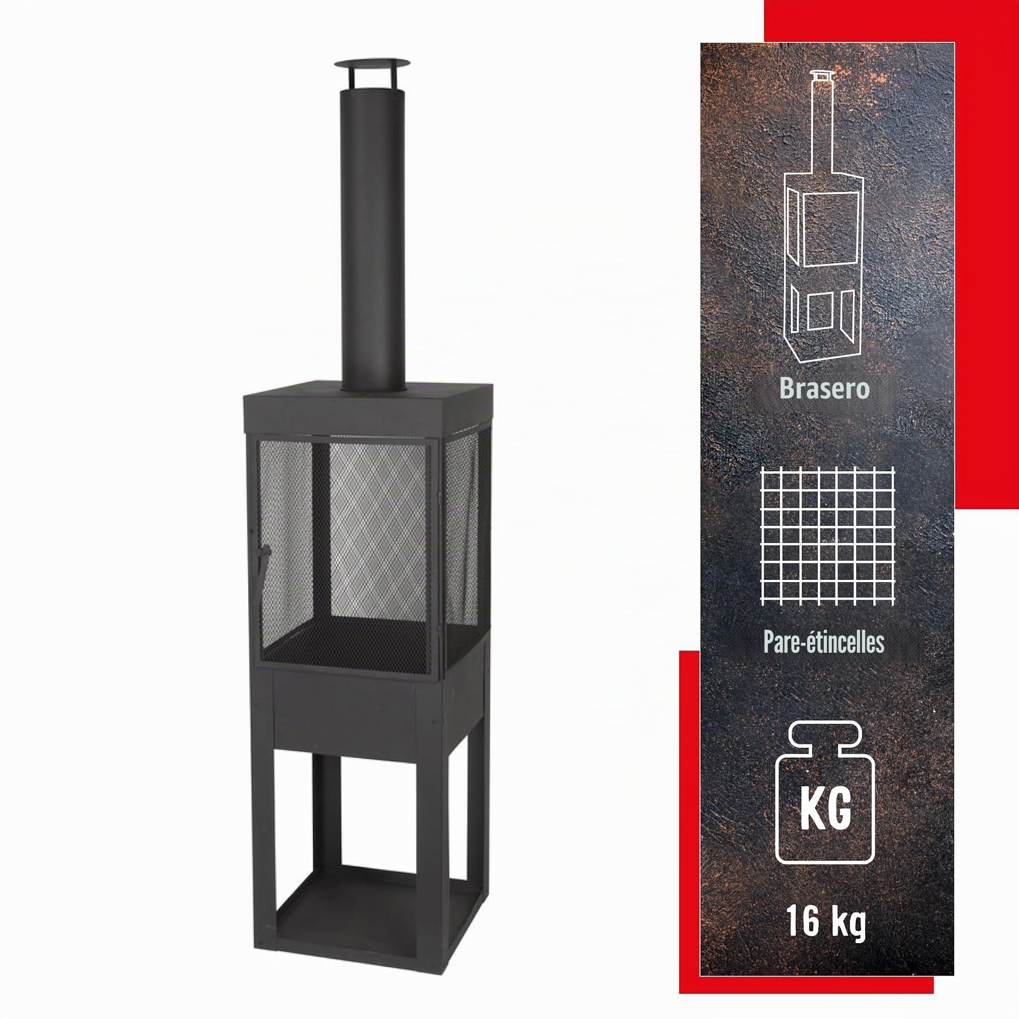BBQ Collection Brasero Exterieur avec Cheminée - Cheminée de Jardin 194 x 44 x 47 cm - Cheminée de Terrasse avec Pare-Étincelles - Poêle à Bois Decoration Jardin - Acier au Carbone
