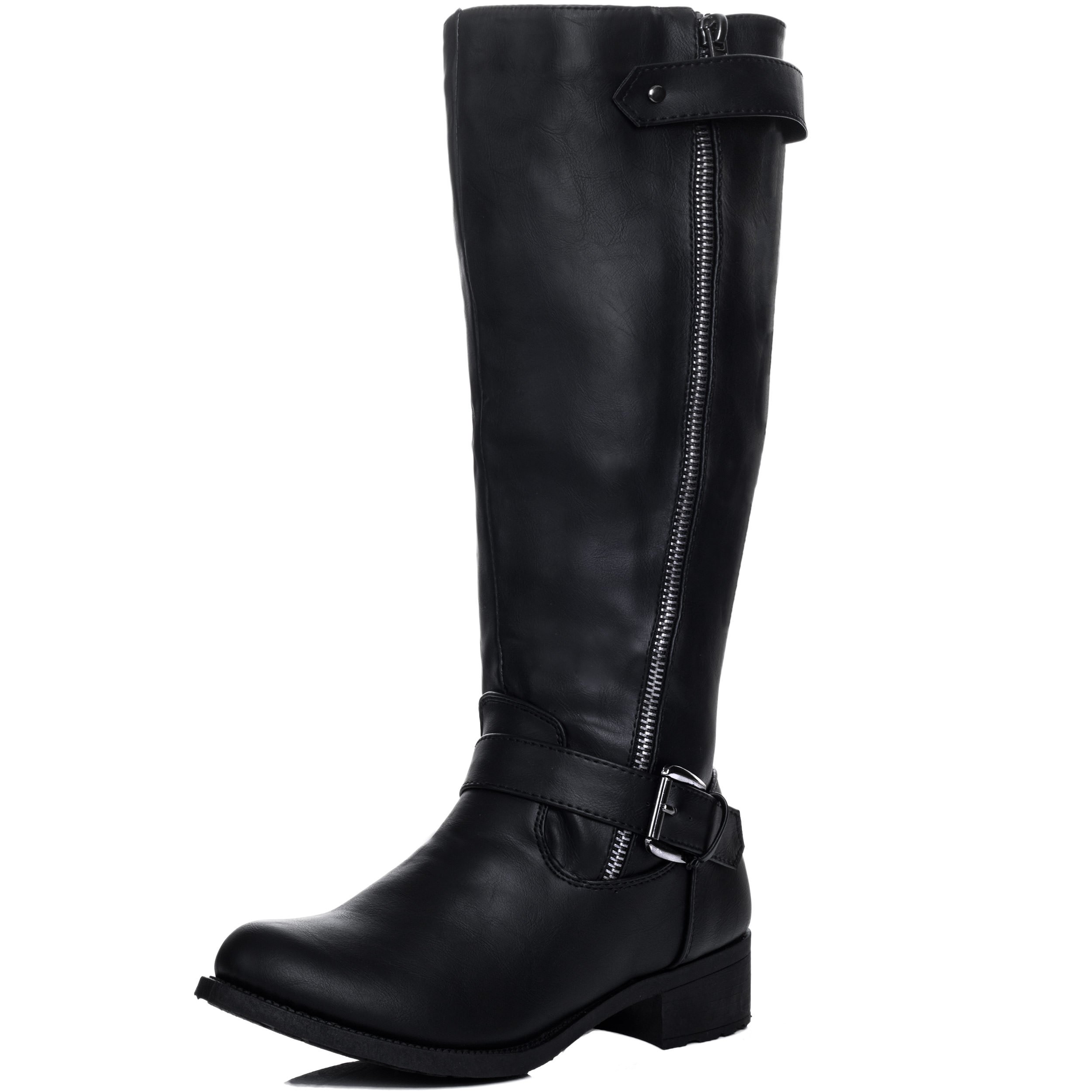 SPYLOVEBUY Alannah Women's Zipper Adjustable Buckle Flat Knee High Tall Boots