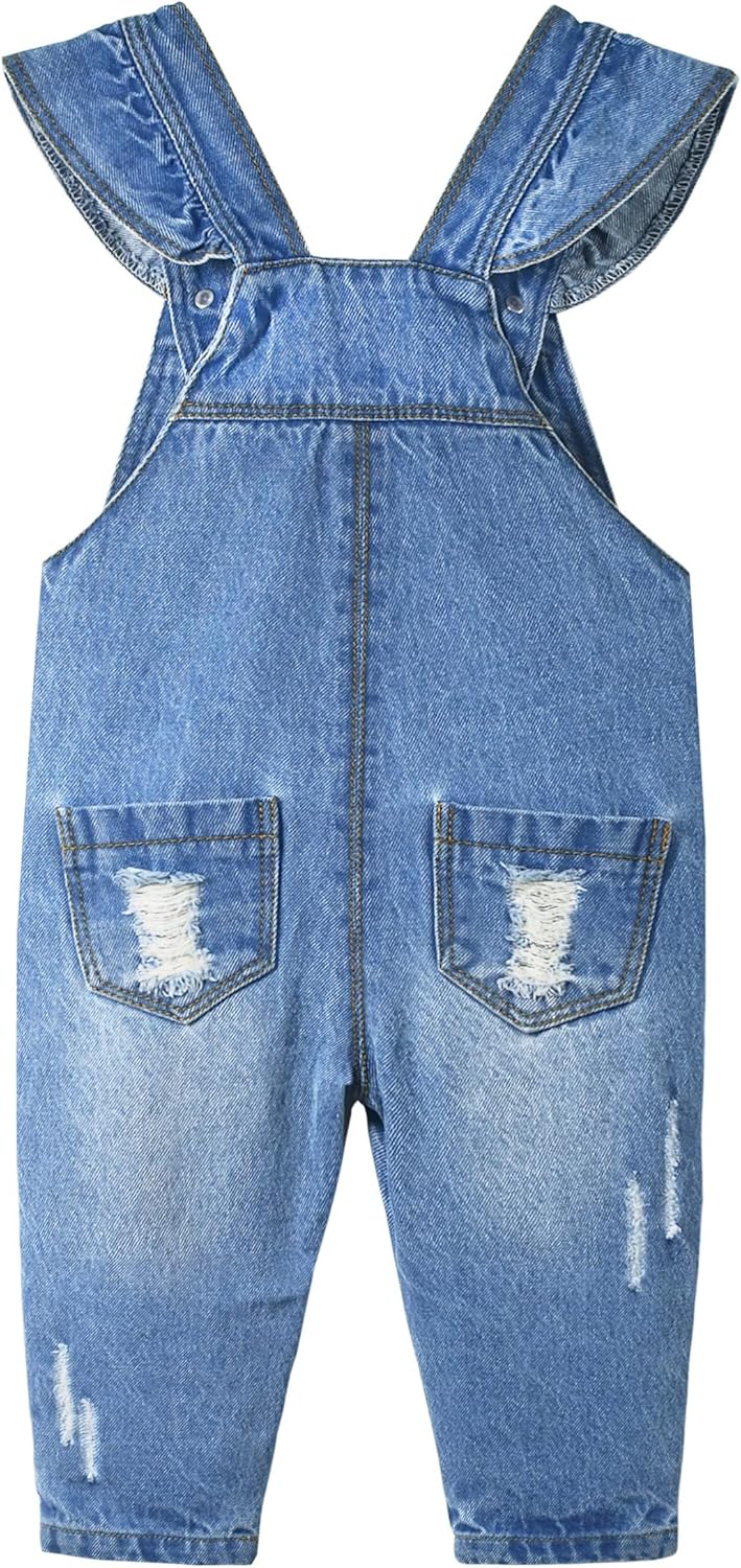 KIDSCOOL SPACE Baby Girl Boy Jean Overalls,Little Kid Bib Pocket Denim Workwear - Image 2