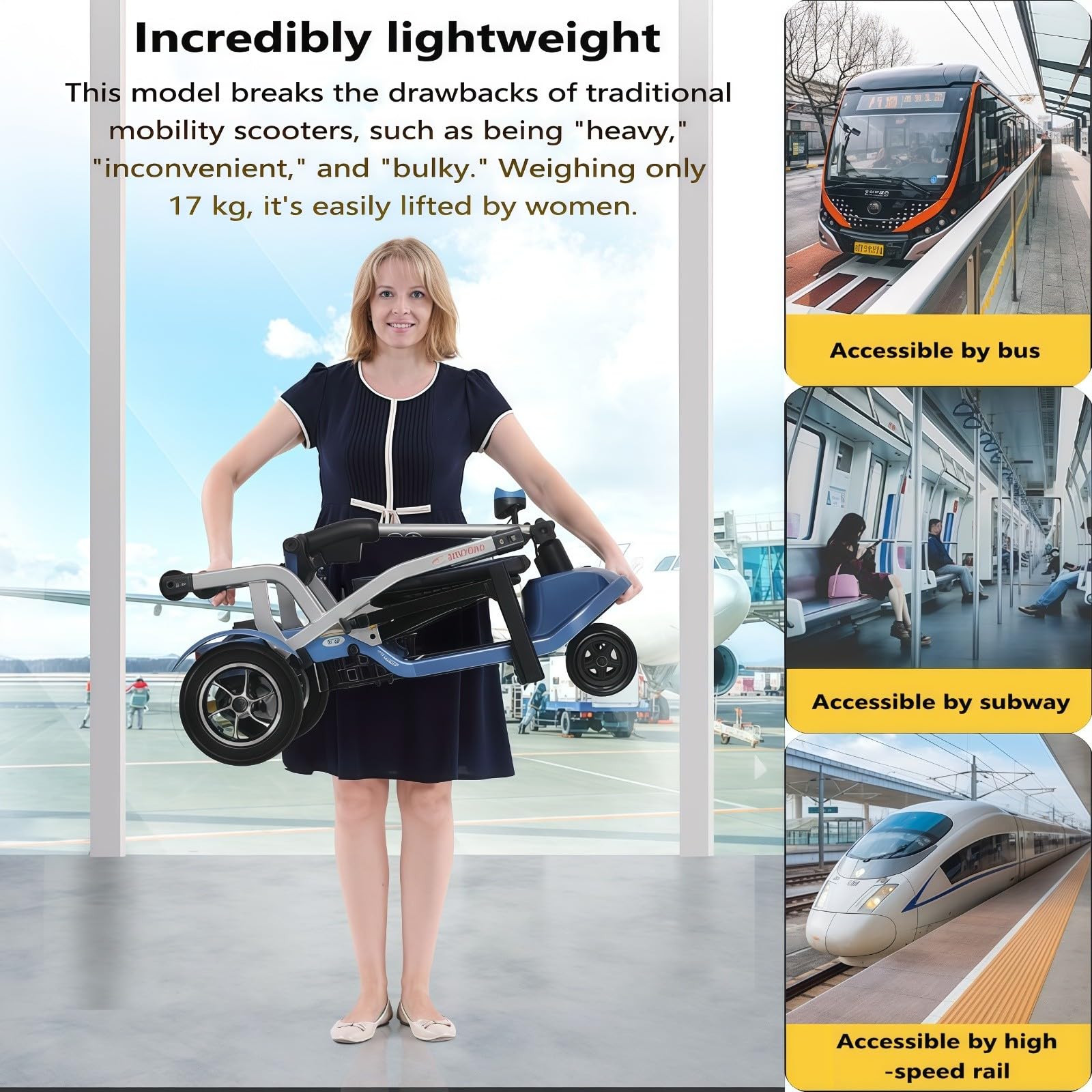 Scooter Per Disabili, Scooter Per Disabili Da Viaggio, Scooter Per Disabili Pieghevoli, Doppie Ruote Anteriori, Scooter Motorizzato Leggero, Portatile E Compatto Per Tutti I Terreni