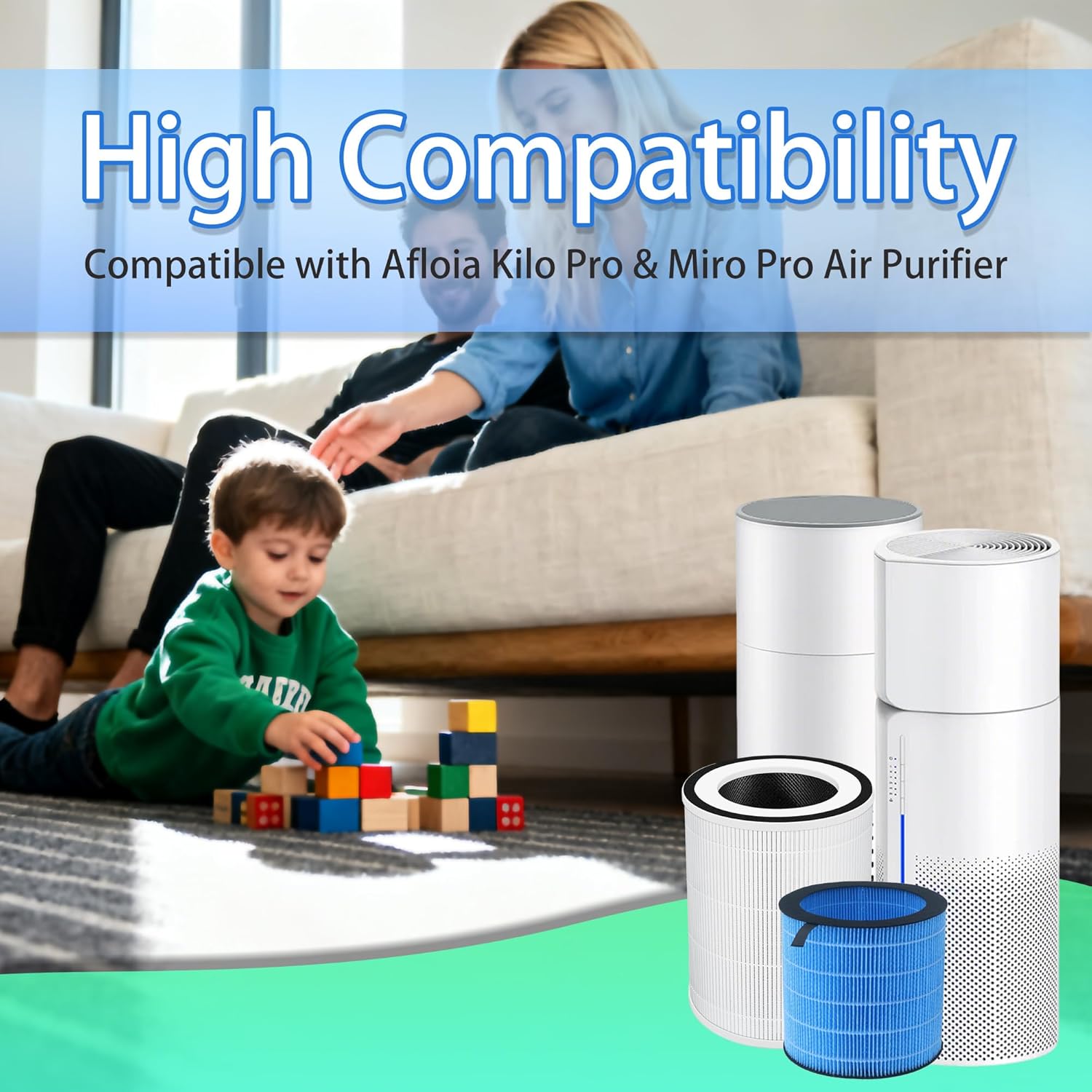 Replacement Filter Kit Compatible with Afloia Kilo Pro & Miro Pro 2-in-1 Air Purifier Humidifiers, Include 1 Pack Composite and 1 Pack Humidifier Wick Filter - Image 3