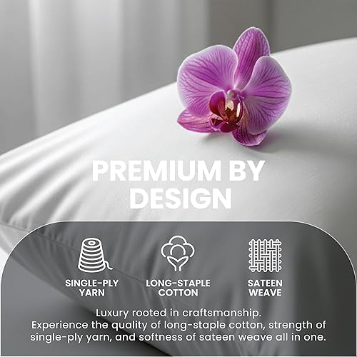 Miniatura 4 de Pizuna Sábanas de algodón puro 100% tamaño California King, 600 hilos de algodón de fibra larga, sábanas de satén crujientes California King con