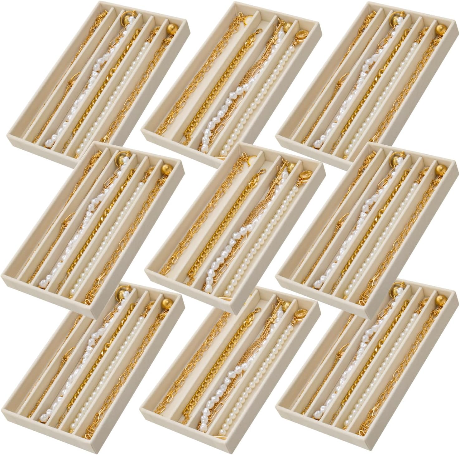 SPAKOWN Jewelry Organizer Trays for Necklace, Velvet Necklace Tray Necklace Displays for Selling Chains Showcase Storage Organizer (Beige)