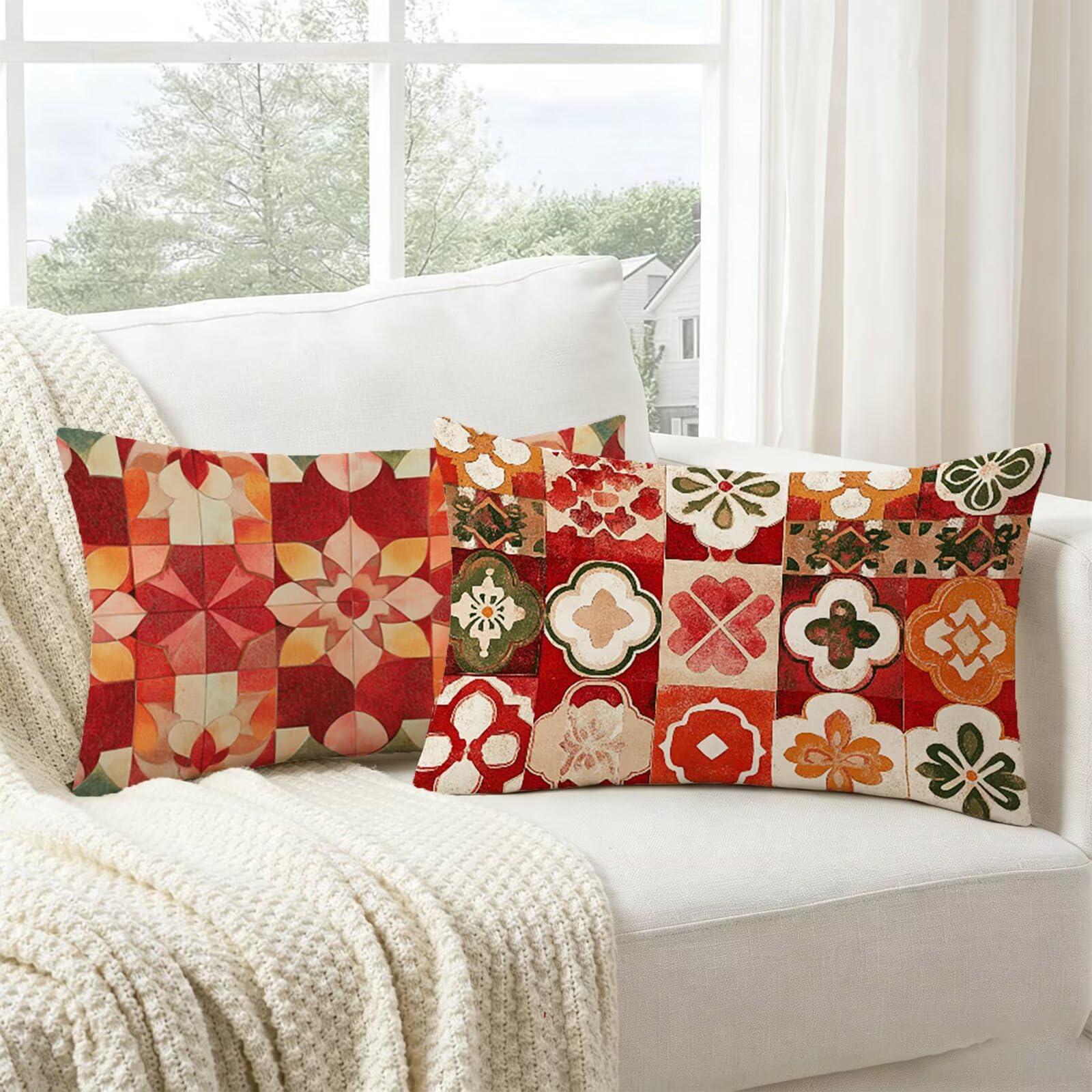 Coussin exterieur impermeable bordeaux en velours haut de gamme 60x80cm deco geometrique chic