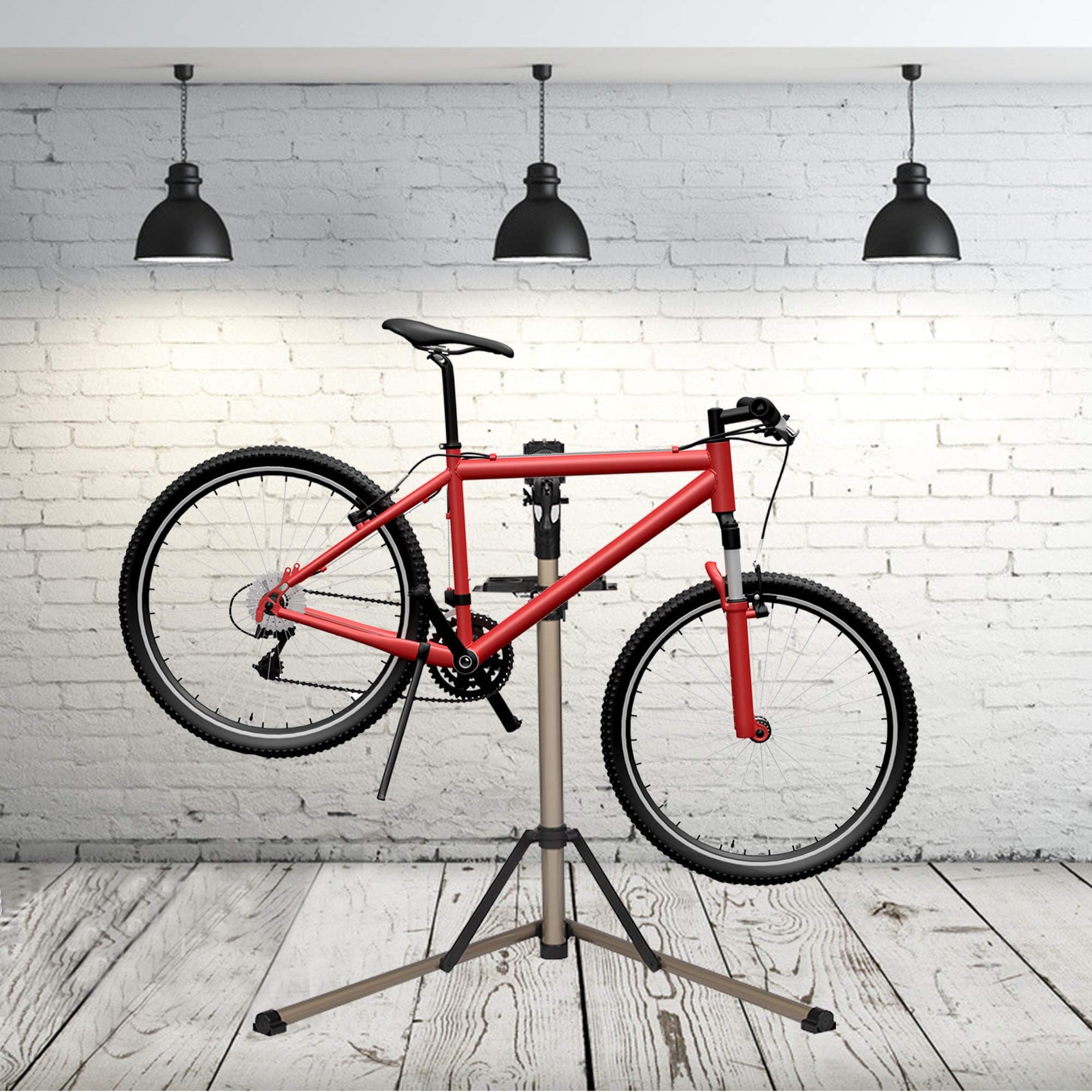 LONABRAdjustable Bike Repair Stand Foldable Bicycle Mechanics Stand Portable Bike Workstand for Home or Professional Team Use with Plate Tools Holder Support 60LBS