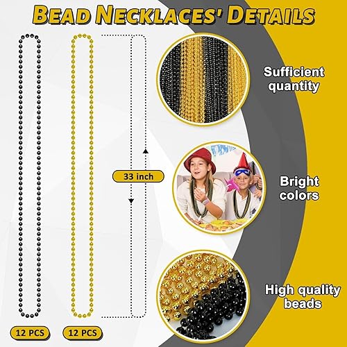 Miniatura 2 de 24 piezas de suministros para fiesta de Año Nuevo, collar de cuentas de oro negro, collares de cuentas de Nochevieja de 33 pulgadas, para mujeres y